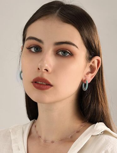 TOBENY مكعب زركونيا هوب أقراط للنساء 18K الذهب والفضة آخر هوب أقراط 24 مم متعدد الألوان حجر الراين الأطواق أقراط هيبوالرجينيك الذهب الأسود الأزرق الأخضر الأحمر الفيروزي الملونة هوب أقراط هوب مجوهرات هدايا لها in Kuwait