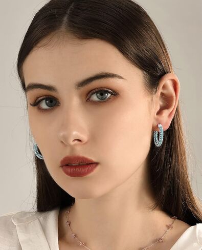 TOBENY مكعب زركونيا هوب أقراط للنساء 18K الذهب والفضة آخر هوب أقراط 24 مم متعدد الألوان حجر الراين الأطواق أقراط هيبوالرجينيك الذهب الأسود الأزرق الأخضر الأحمر الفيروزي الملونة هوب أقراط هوب مجوهرات هدايا لها in Kuwait