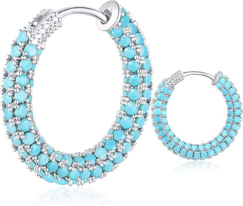 TOBENY مكعب زركونيا هوب أقراط للنساء 18K الذهب والفضة آخر هوب أقراط 24 مم متعدد الألوان حجر الراين الأطواق أقراط هيبوالرجينيك الذهب الأسود الأزرق الأخضر الأحمر الفيروزي الملونة هوب أقراط هوب مجوهرات هدايا لها in Kuwait