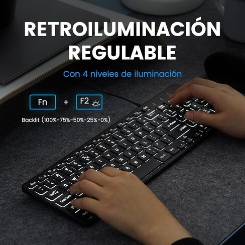 Perixx PERIBOARD-332 Teclado Mini USB retroiluminado con Cable - Teclas de tijera tipo X - Retroiluminación Blanca - Negro - QWERTY Español in Saudi Arabia