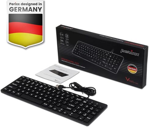 Perixx PERIBOARD-332 Teclado Mini USB retroiluminado con Cable - Teclas de tijera tipo X - Retroiluminación Blanca - Negro - QWERTY Español in Saudi Arabia