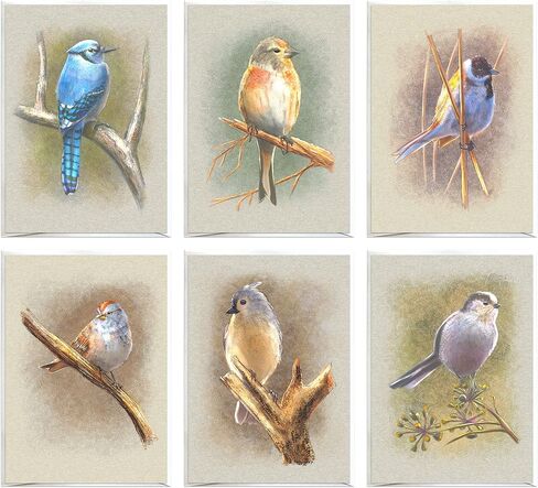 Illustrated Wild Birds All Occasion Greeting Cards, Handmade Note Card, 6 Pack, 5x7 inches, Blank Inside, with Envelopes, for birthdays, thank you notes, and more in Saudi Arabia