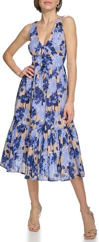 Tommy Hilfiger Women's Sleeveless Tiered Midi Dress, Sesame/Blue in Saudi Arabia