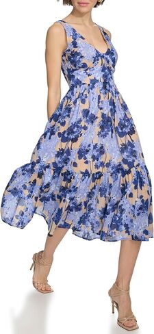 Tommy Hilfiger Women's Sleeveless Tiered Midi Dress, Sesame/Blue in Saudi Arabia