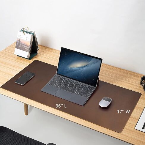 Genuine Leather Large Desk Pad Protector, 36'' x 17'' Office Desk Mat, Mouse Pad, Non-Slip Leather Desk Blotter, Laptop Desk Pad, Waterproof Desk Writing Pad for Office and Home -Dark Brown in Saudi Arabia