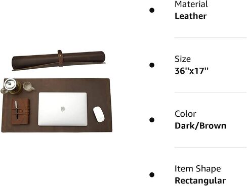 Genuine Leather Large Desk Pad Protector, 36'' x 17'' Office Desk Mat, Mouse Pad, Non-Slip Leather Desk Blotter, Laptop Desk Pad, Waterproof Desk Writing Pad for Office and Home -Dark Brown in Saudi Arabia