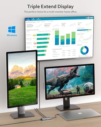 قاعدة إرساء 12 في 1 مع شاشات عرض ثلاثية، وPD 100 وات، وقارئ بطاقات SD/TF، ​​و3 منافذ USB 3.0 - رمادي فلكي in Saudi Arabia