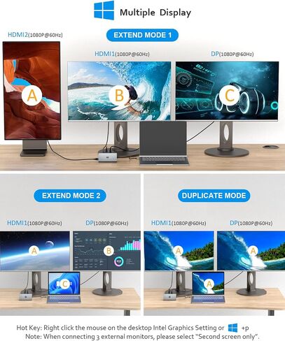 قاعدة إرساء 12 في 1 مع شاشات عرض ثلاثية، وPD 100 وات، وقارئ بطاقات SD/TF، ​​و3 منافذ USB 3.0 - رمادي فلكي in Saudi Arabia