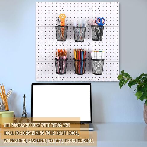 6 مجموعات من أكواب Pegboard مع خطافات حلقية، حامل صندوق Pegboard أسود، منظم Pegboard متعدد الأغراض، حامل قلم رصاص معدني، ملحقات لوحات ربط للمكتب، الفصول الدراسية، ورشة عمل المرآب in Saudi Arabia