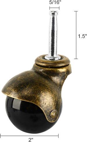 4 عبوات من العجلات الكروية النحاسية العتيقة مقاس 1.5 بوصة مع ساق تثبيت من نوع المقبس مقاس 5/16 بوصة × 1 1/2 بوصة (8 × 38 مم)، 176 رطلًا. السعة الإجمالية (4 عبوات، 1.5 بوصة مع جذع) in Kuwait