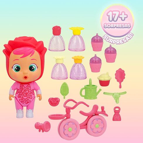 Cry Babies Magic Tears Happy Flowers - Rose's Bike Cart Playset | 17+ Accessories and Exclusive Rose Doll in Kuwait