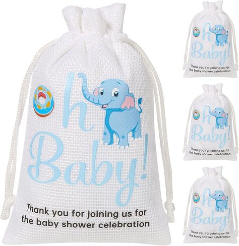 4 Pcs Elephant Baby Shower Drawstring Gift Bags, Reusable Fabric Gift Bags We Can Bearly Wait Gift Bags, 20 Inch Large 12 Inch Medium Gift Wrap Treat Bags for Baby Shower Birthday Gender Reveal Party in Saudi Arabia