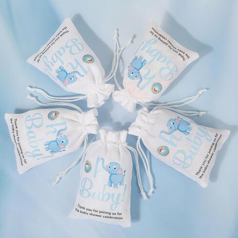 4 Pcs Elephant Baby Shower Drawstring Gift Bags, Reusable Fabric Gift Bags We Can Bearly Wait Gift Bags, 20 Inch Large 12 Inch Medium Gift Wrap Treat Bags for Baby Shower Birthday Gender Reveal Party in Saudi Arabia