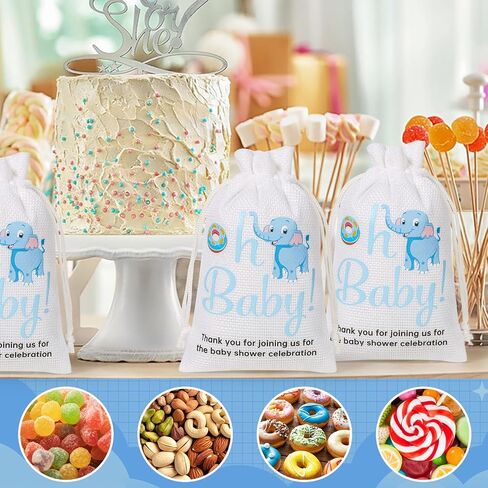 4 Pcs Elephant Baby Shower Drawstring Gift Bags, Reusable Fabric Gift Bags We Can Bearly Wait Gift Bags, 20 Inch Large 12 Inch Medium Gift Wrap Treat Bags for Baby Shower Birthday Gender Reveal Party in Saudi Arabia