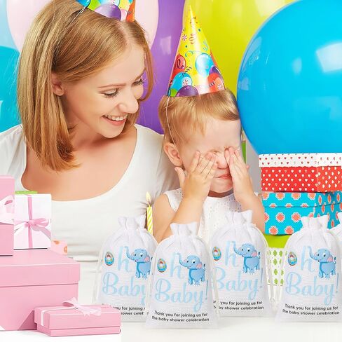 4 Pcs Elephant Baby Shower Drawstring Gift Bags, Reusable Fabric Gift Bags We Can Bearly Wait Gift Bags, 20 Inch Large 12 Inch Medium Gift Wrap Treat Bags for Baby Shower Birthday Gender Reveal Party in Saudi Arabia