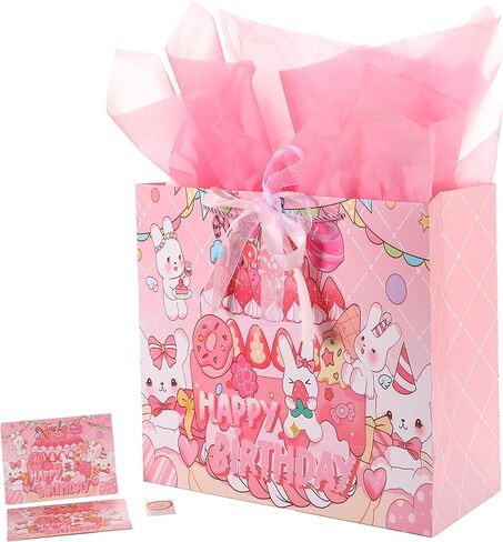 jabberwpacking Medium Gift Bag with Tissue Paper Ribbon and Greeting Card Pink Mermaid Gift Bag for Girls Birthday Baby Shower- 9.8" x 8.6" x 4.7" in Saudi Arabia