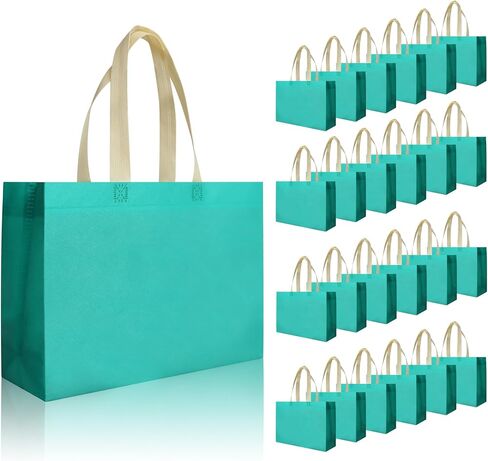 JCBZAMZ Reusable Party Bags 25Pcs,13.7x3.9x9.8 Inch Size,Gift Bags With Non-woven Handles,Party Favor Bags,Goodie Bags for Birthday Party,Wedding,Baby Shower,Shopping-Blue Green in Saudi Arabia