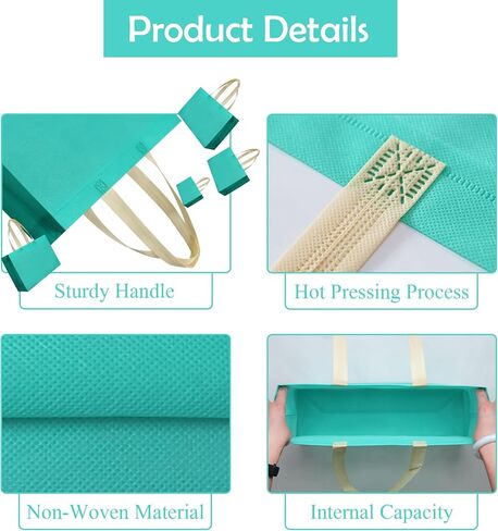JCBZAMZ Reusable Party Bags 25Pcs,13.7x3.9x9.8 Inch Size,Gift Bags With Non-woven Handles,Party Favor Bags,Goodie Bags for Birthday Party,Wedding,Baby Shower,Shopping-Blue Green in Saudi Arabia