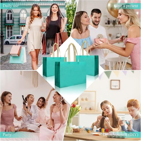 JCBZAMZ Reusable Party Bags 25Pcs,13.7x3.9x9.8 Inch Size,Gift Bags With Non-woven Handles,Party Favor Bags,Goodie Bags for Birthday Party,Wedding,Baby Shower,Shopping-Blue Green in Saudi Arabia