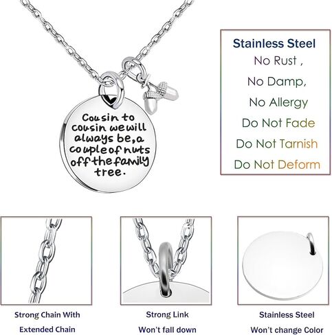 قلادة ابن عم lauhonmin هدايا عائلية - ابن عم لابن العم سنكون دائمًا زوجًا من المكسرات من شجرة العائلة من الفولاذ المقاوم للصدأ in Kuwait