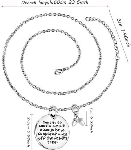 قلادة ابن عم lauhonmin هدايا عائلية - ابن عم لابن العم سنكون دائمًا زوجًا من المكسرات من شجرة العائلة من الفولاذ المقاوم للصدأ in Kuwait