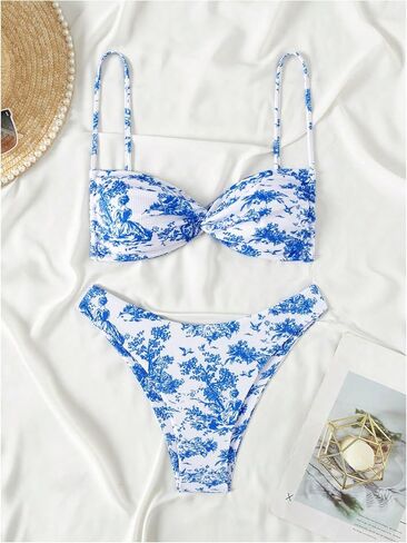 MakeMeChic Women's Bikini Set Graphic Print Twist Front Backless Summer Swimsuit Bathing Suit in Saudi Arabia