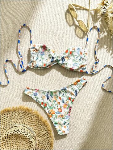 MakeMeChic Women's Bikini Set Graphic Print Twist Front Backless Summer Swimsuit Bathing Suit in Saudi Arabia