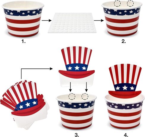 50 Count Patriotic American Flag Treat Snack Cups 10 Oz. Disposable Paper Cup Ice Cream Dessert Ices Bowls July Fourth Uncle Sam Hat For Frozen Treats Cupcakes USA Party Favor Supplies Decorations in Saudi Arabia