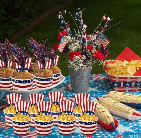 50 Count Patriotic American Flag Treat Snack Cups 10 Oz. Disposable Paper Cup Ice Cream Dessert Ices Bowls July Fourth Uncle Sam Hat For Frozen Treats Cupcakes USA Party Favor Supplies Decorations in Saudi Arabia