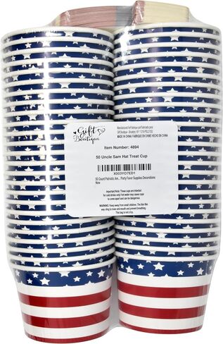 50 Count Patriotic American Flag Treat Snack Cups 10 Oz. Disposable Paper Cup Ice Cream Dessert Ices Bowls July Fourth Uncle Sam Hat For Frozen Treats Cupcakes USA Party Favor Supplies Decorations in Saudi Arabia