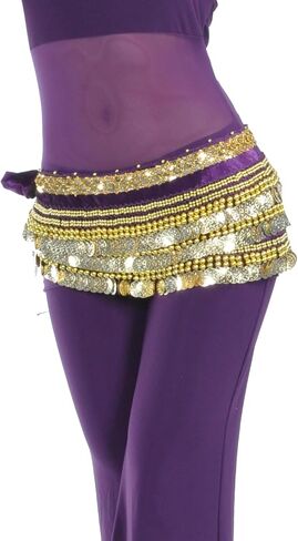 Belly Dancing Hip Scarf Belt Gypsy Skirt Gold Coins for Women Rave Outfit Dance Halloween Costume< in Saudi Arabia