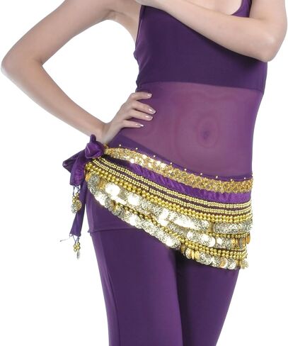 Belly Dancing Hip Scarf Belt Gypsy Skirt Gold Coins for Women Rave Outfit Dance Halloween Costume< in Saudi Arabia