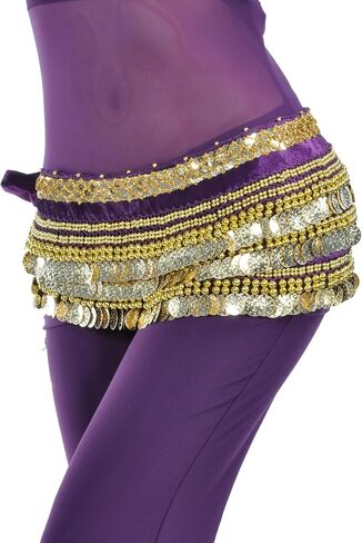 Belly Dancing Hip Scarf Belt Gypsy Skirt Gold Coins for Women Rave Outfit Dance Halloween Costume< in Saudi Arabia