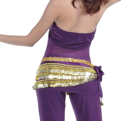 Belly Dancing Hip Scarf Belt Gypsy Skirt Gold Coins for Women Rave Outfit Dance Halloween Costume< in Saudi Arabia