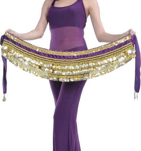 Belly Dancing Hip Scarf Belt Gypsy Skirt Gold Coins for Women Rave Outfit Dance Halloween Costume< in Saudi Arabia