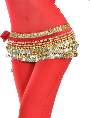 Belly Dancing Hip Scarf Belt Gypsy Skirt Gold Coins for Women Rave Outfit Dance Halloween Costume< in Saudi Arabia