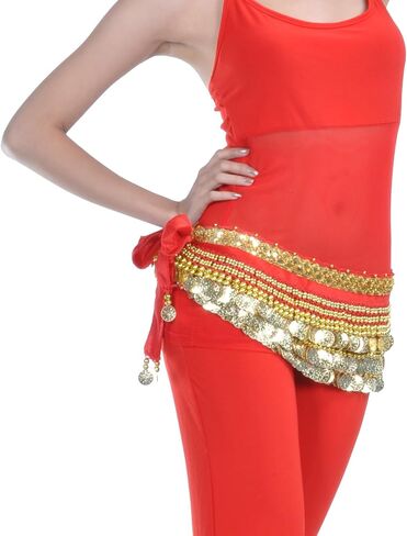 Belly Dancing Hip Scarf Belt Gypsy Skirt Gold Coins for Women Rave Outfit Dance Halloween Costume< in Saudi Arabia