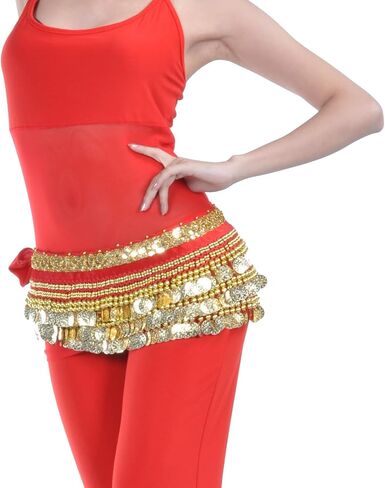 Belly Dancing Hip Scarf Belt Gypsy Skirt Gold Coins for Women Rave Outfit Dance Halloween Costume< in Saudi Arabia