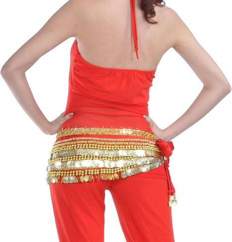 Belly Dancing Hip Scarf Belt Gypsy Skirt Gold Coins for Women Rave Outfit Dance Halloween Costume< in Saudi Arabia