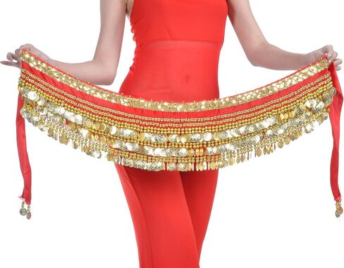 Belly Dancing Hip Scarf Belt Gypsy Skirt Gold Coins for Women Rave Outfit Dance Halloween Costume< in Saudi Arabia
