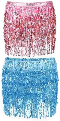 Twinklede بوهو هامش تنورة الترتر شرابة الرقص الشرقي وشاح الورك الهذيان حزب التنانير أحزمة للنساء والفتيات (2 قطع) in Kuwait