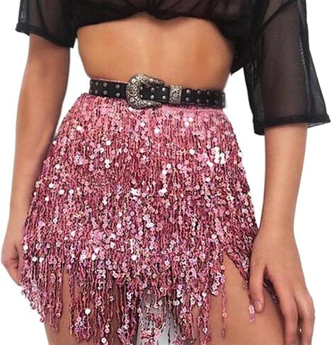 Twinklede بوهو هامش تنورة الترتر شرابة الرقص الشرقي وشاح الورك الهذيان حزب التنانير أحزمة للنساء والفتيات (2 قطع) in Kuwait