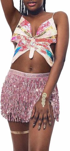 Twinklede بوهو هامش تنورة الترتر شرابة الرقص الشرقي وشاح الورك الهذيان حزب التنانير أحزمة للنساء والفتيات (2 قطع) in Kuwait