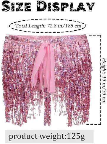 Twinklede بوهو هامش تنورة الترتر شرابة الرقص الشرقي وشاح الورك الهذيان حزب التنانير أحزمة للنساء والفتيات (2 قطع) in Kuwait