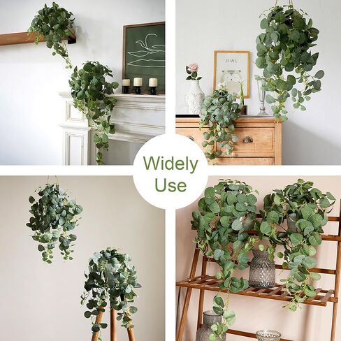 بارتي جوي قطعتان من النباتات المزيفة المعلقة مع سلتين، نباتات صناعية معلقة مزيفة من الأوكالبتوس لغرفة الحائط وفناء المنزل وديكور داخلي وخارجي in Kuwait