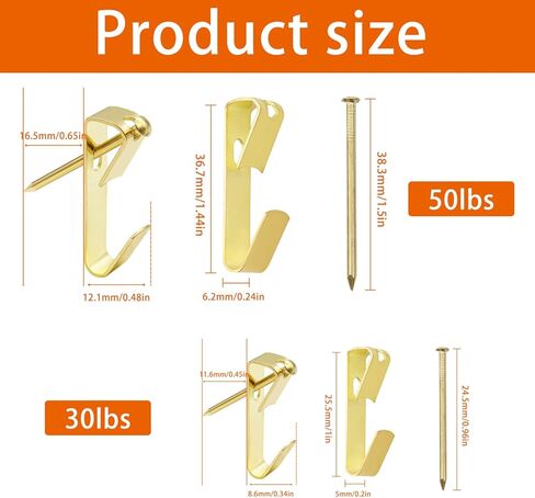 120 قطعة من خطافات الصور شديدة التحمل بوزن 30 رطل و50 رطل مع مجموعة أظافر، مجموعة أدوات تعليق الصور الاحترافية بحجمين على الحوائط الجافة مناسبة للصور والديكورات والساعات والملابس K-026-Box in Kuwait