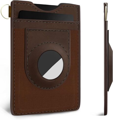 AirTag Wallet for Men, Slim Minimalist Elastic Genuine Leather Vertical Small Wallet with RFID Blocking for Front Pocket in Saudi Arabia