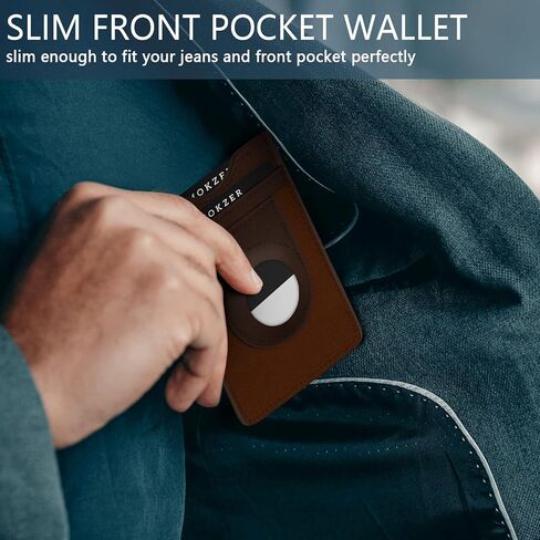 AirTag Wallet for Men, Slim Minimalist Elastic Genuine Leather Vertical Small Wallet with RFID Blocking for Front Pocket in Saudi Arabia