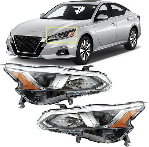 مجموعة مصابيح أمامية Sunhua مناسبة لـ 2019 2020 2021 Nissan Altima، زوج من المصابيح الأمامية الهالوجين اليسرى/السائق واليمين/الراكب بدون مصابيح in Kuwait