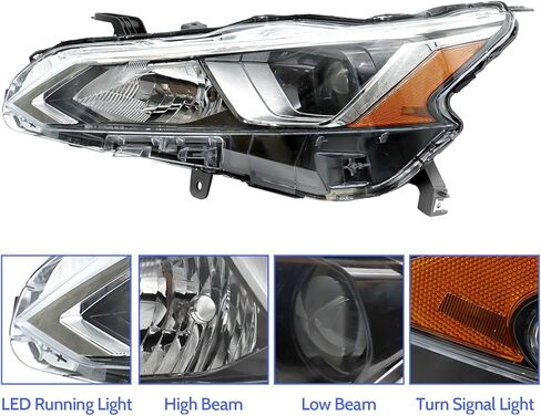 مجموعة مصابيح أمامية Sunhua مناسبة لـ 2019 2020 2021 Nissan Altima، زوج من المصابيح الأمامية الهالوجين اليسرى/السائق واليمين/الراكب بدون مصابيح in Kuwait